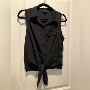 Timing Black Sleeveless Tie-Front Blouse